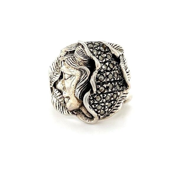 Sterling Silver 925 Marcasite Face Ring - Picture 1 of 10